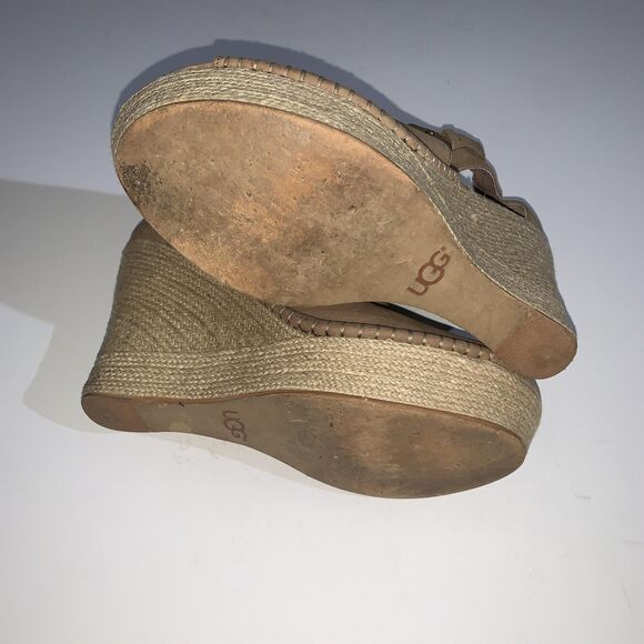 UGG Shoes Womens 9.5 Jolina Tan Wedge Sandals Espadrille Ankle Zip 1010994 - Picture 10 of 10